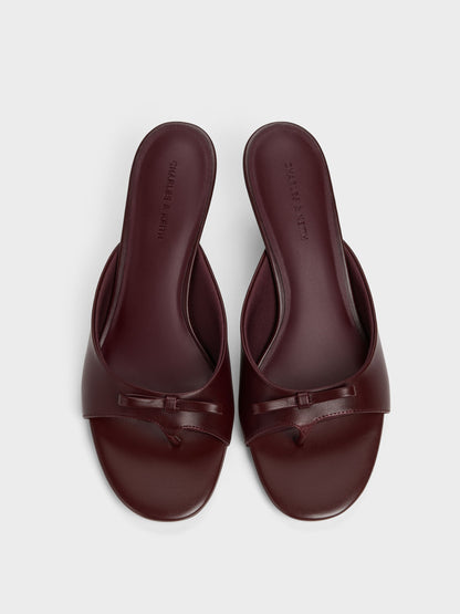 Sonali Bow Heeled Thong Sandals - Burgundy | CHARLES & KEITH