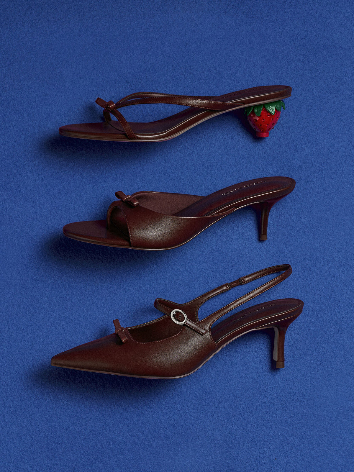 Sonali Bow Heeled Thong Sandals - Burgundy | CHARLES & KEITH