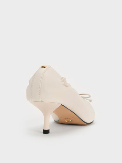Leather Ruched Pointed Kitten Heels - Chalk | CHARLES & KEITH