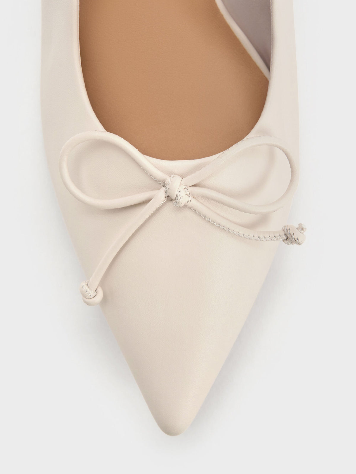 Leather Ruched Pointed Kitten Heels - Chalk | CHARLES & KEITH