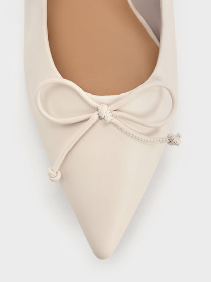 Leather Ruched Pointed Kitten Heels - Chalk | CHARLES & KEITH