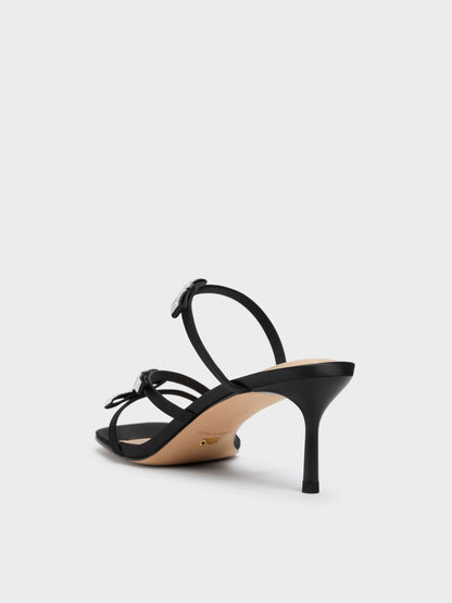 Jessy Gem-Bow Heeled Sandals - Black Textured | CHARLES & KEITH