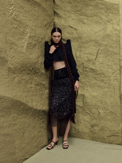 Jessy Gem-Bow Heeled Sandals - Black Textured | CHARLES & KEITH