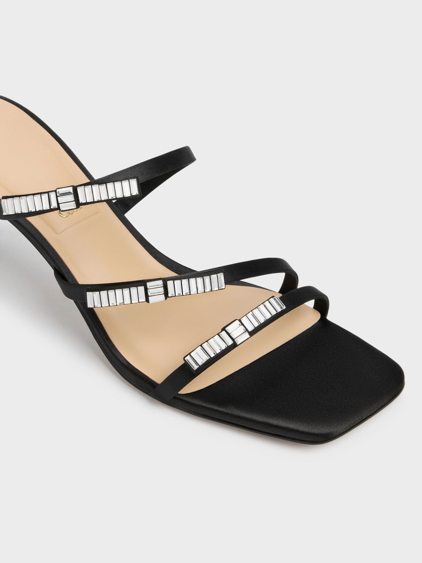 Jessy Gem-Bow Heeled Sandals - Black Textured | CHARLES & KEITH