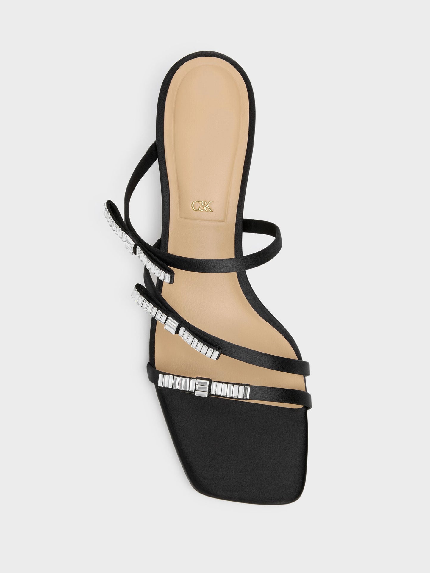 Jessy Gem-Bow Heeled Sandals - Black Textured | CHARLES & KEITH