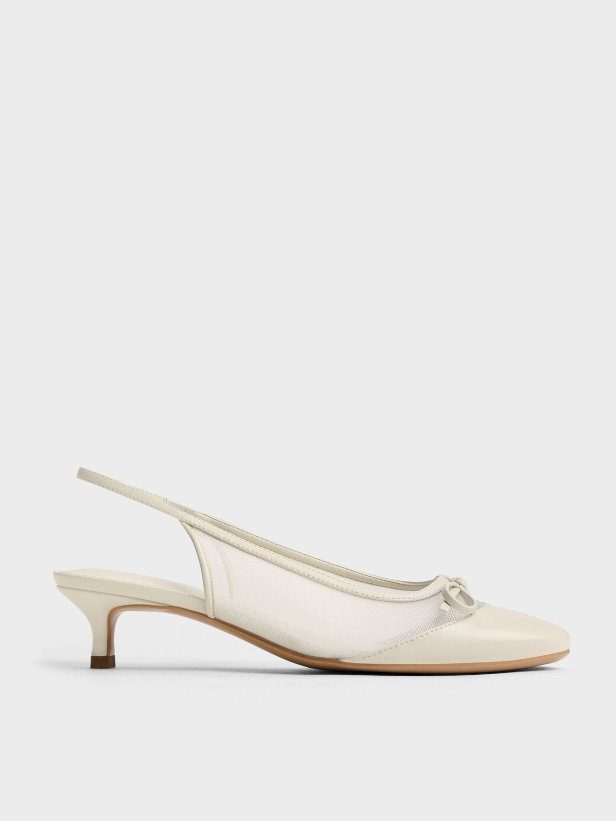 Mulligan Mesh Bow Slingback Pumps - Chalk | CHARLES & KEITH