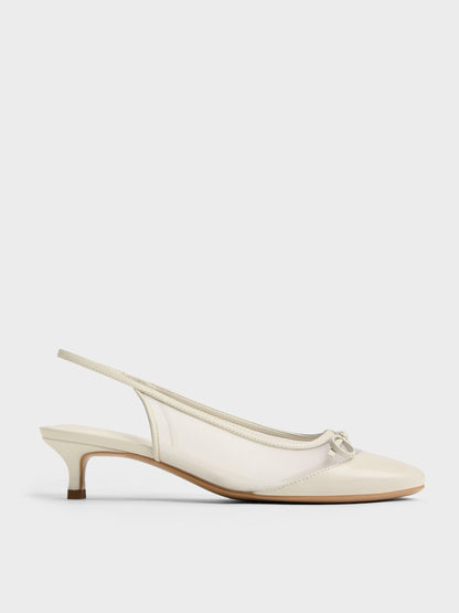 Mulligan Mesh Bow Slingback Pumps - Chalk | CHARLES & KEITH