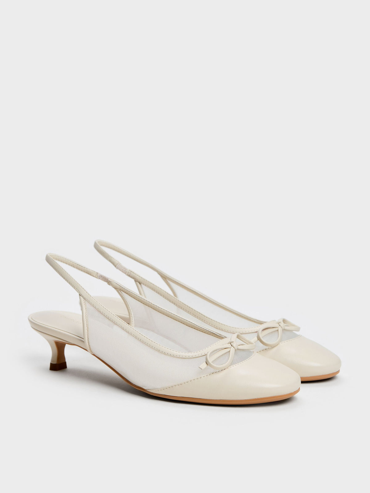 Mulligan Mesh Bow Slingback Pumps - Chalk | CHARLES & KEITH