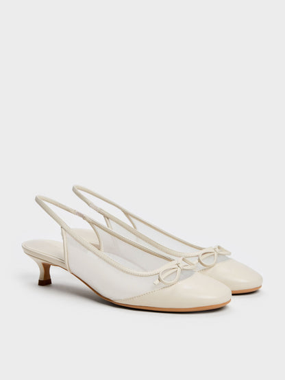 Mulligan Mesh Bow Slingback Pumps - Chalk | CHARLES & KEITH