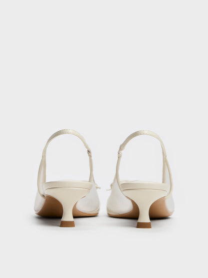 Mulligan Mesh Bow Slingback Pumps - Chalk | CHARLES & KEITH