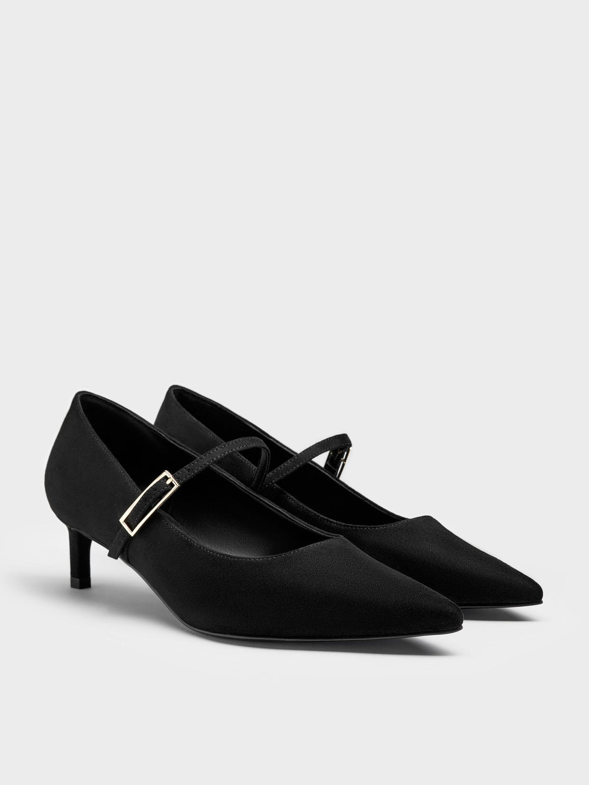 Luciana Faux Suede Mary Jane Pumps - Black Textured | CHARLES & KEITH