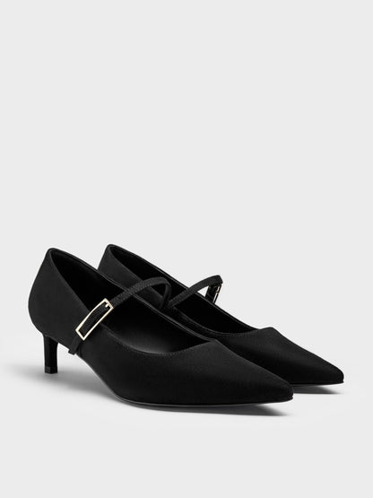 Luciana Faux Suede Mary Jane Pumps - Black Textured | CHARLES & KEITH