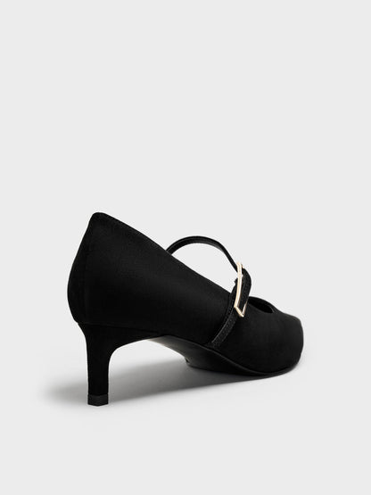 Luciana Faux Suede Mary Jane Pumps - Black Textured | CHARLES & KEITH