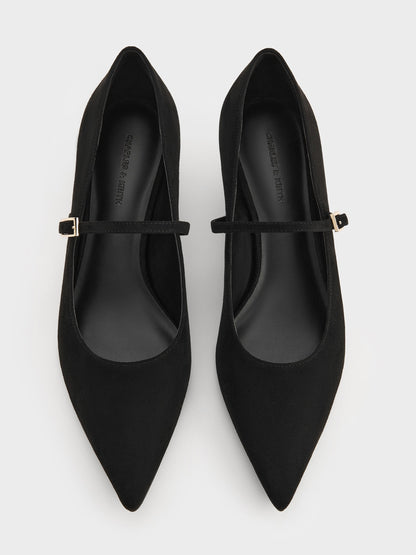 Luciana Faux Suede Mary Jane Pumps - Black Textured | CHARLES & KEITH