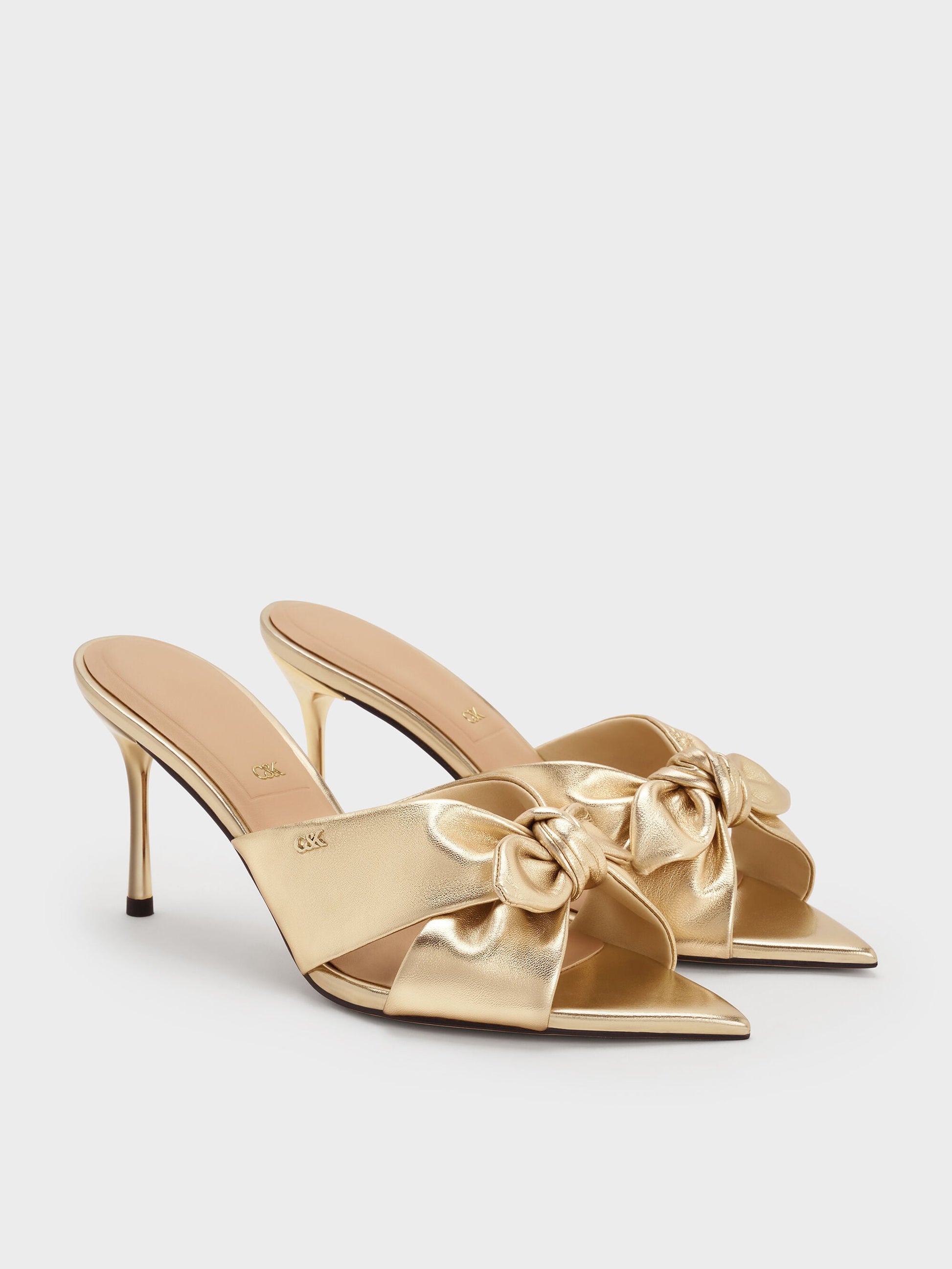 Jayce Metallic Leather Stiletto Mules - Gold | CHARLES & KEITH