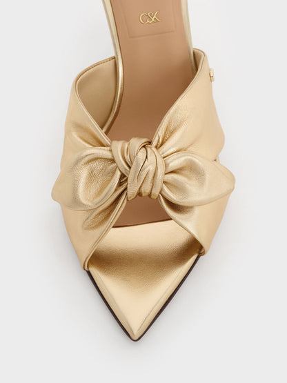 Jayce Metallic Leather Stiletto Mules - Gold | CHARLES & KEITH