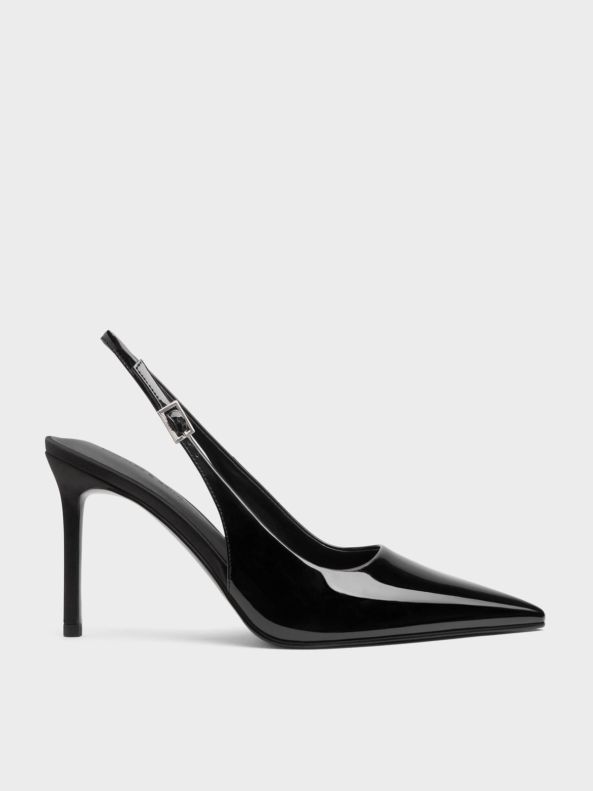 Patent Pointed Slingback Pumps - Black Patent | CHARLES & KEITH