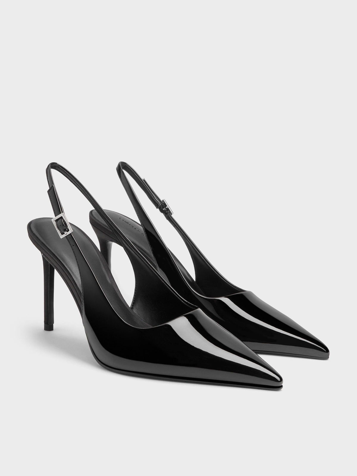 Patent Pointed Slingback Pumps - Black Patent | CHARLES & KEITH