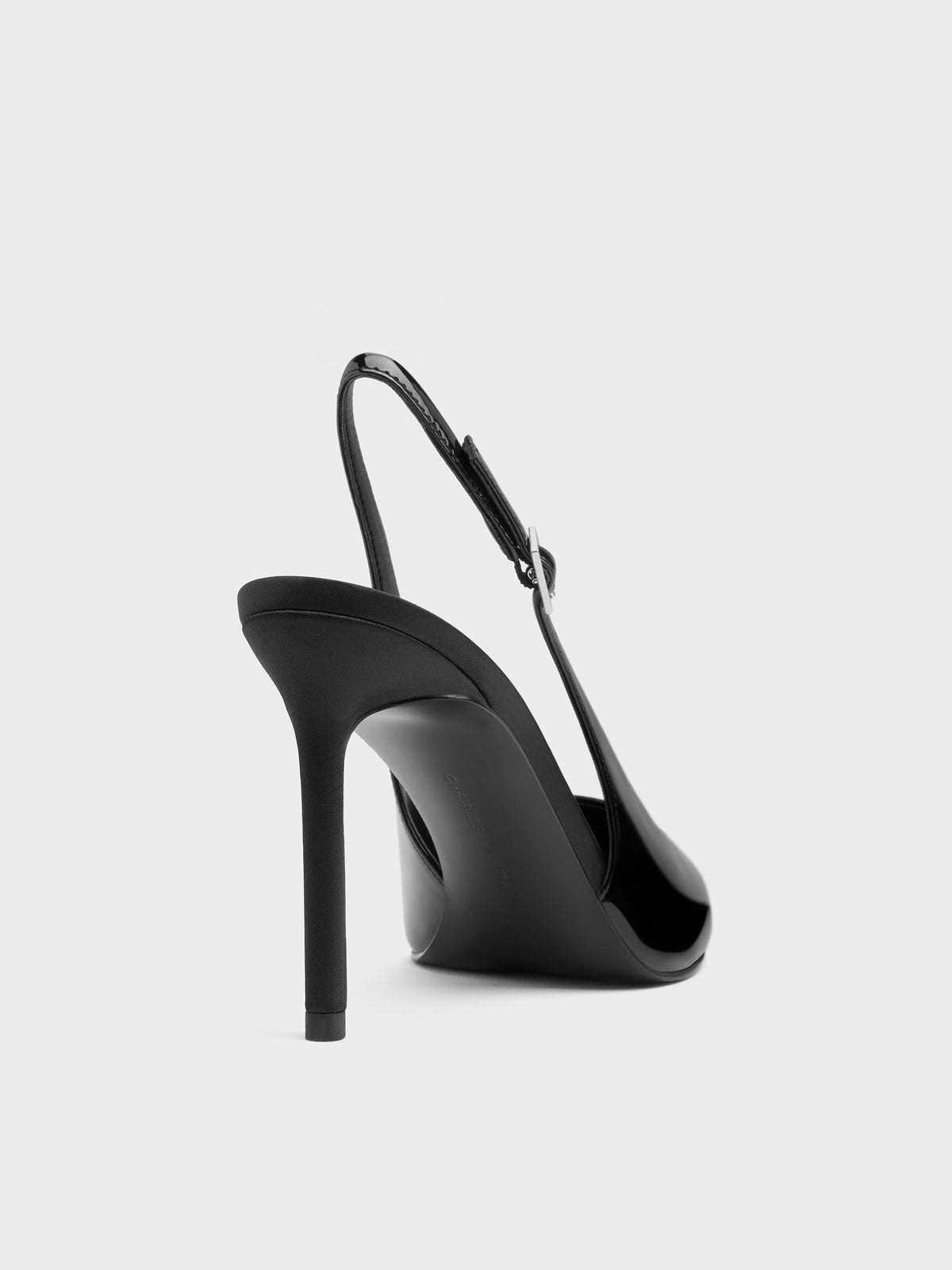 Patent Pointed Slingback Pumps - Black Patent | CHARLES & KEITH