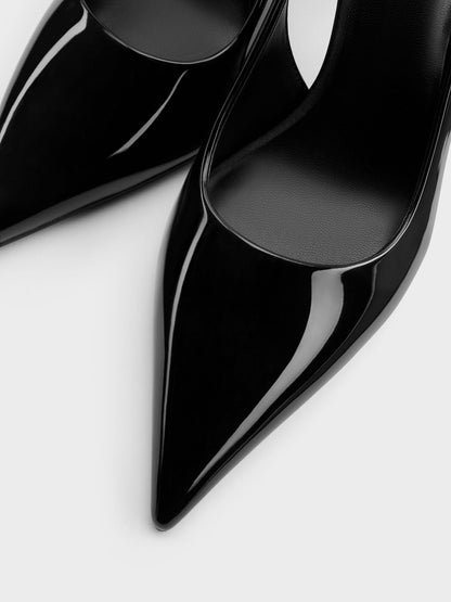 Patent Pointed Slingback Pumps - Black Patent | CHARLES & KEITH