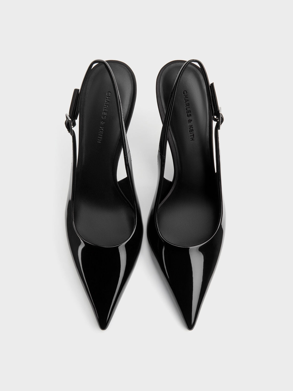 Patent Pointed Slingback Pumps - Black Patent | CHARLES & KEITH