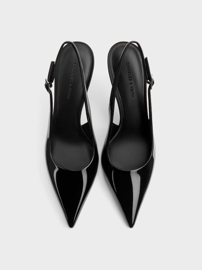 Patent Pointed Slingback Pumps - Black Patent | CHARLES & KEITH