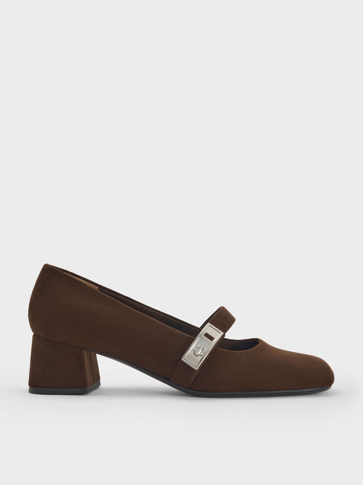 Lando Faux Suede Mary Jane Pumps - Dark Brown Textured | CHARLES & KEITH