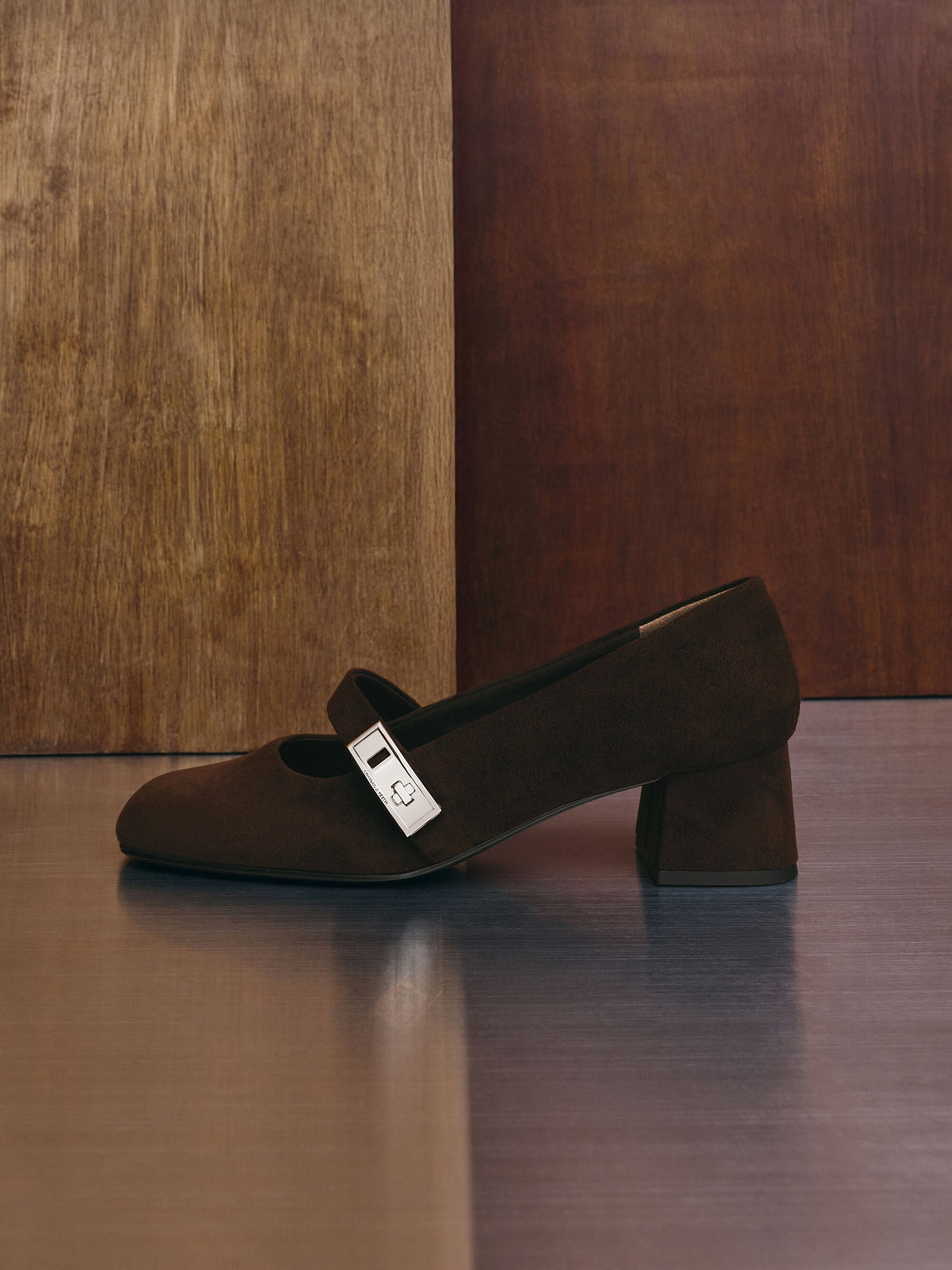 Lando Faux Suede Mary Jane Pumps - Dark Brown Textured | CHARLES & KEITH