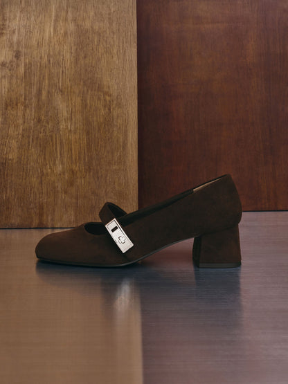 Lando Faux Suede Mary Jane Pumps - Dark Brown Textured | CHARLES & KEITH