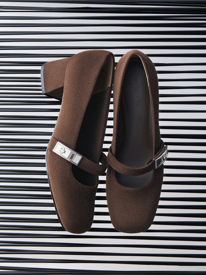 Lando Faux Suede Mary Jane Pumps - Dark Brown Textured | CHARLES & KEITH