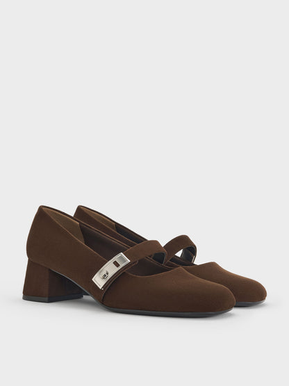 Lando Faux Suede Mary Jane Pumps - Dark Brown Textured | CHARLES & KEITH