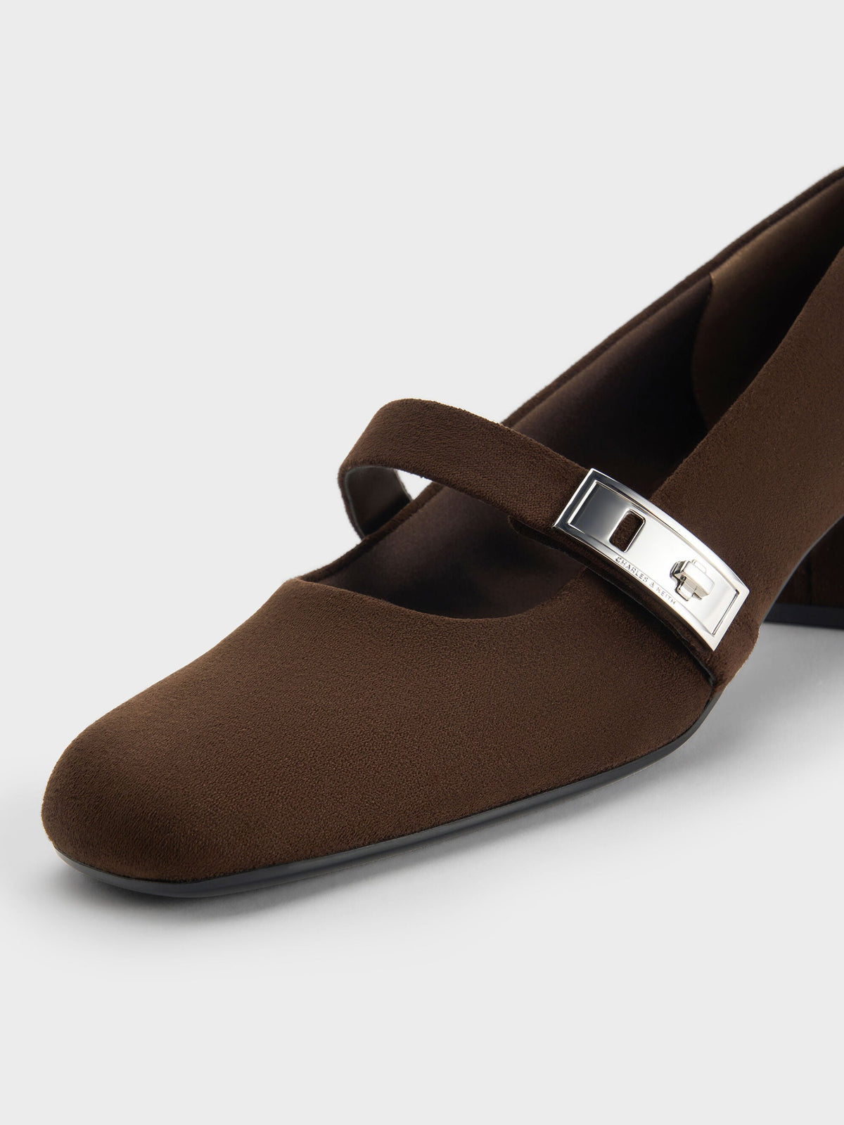 Lando Faux Suede Mary Jane Pumps - Dark Brown Textured | CHARLES & KEITH