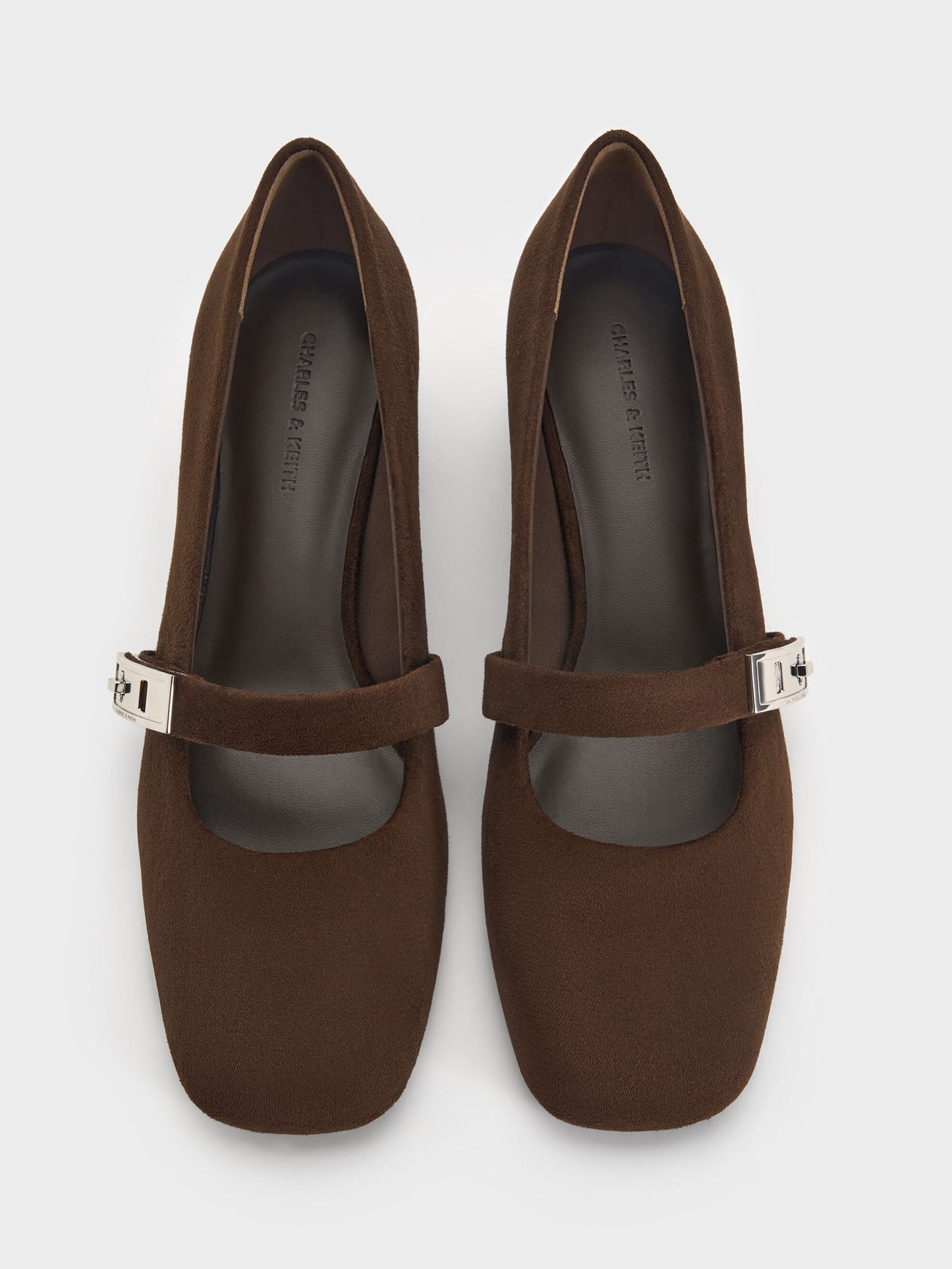 Lando Faux Suede Mary Jane Pumps - Dark Brown Textured | CHARLES & KEITH