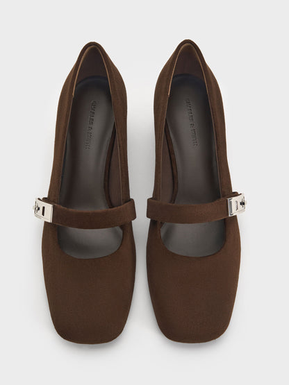 Lando Faux Suede Mary Jane Pumps - Dark Brown Textured | CHARLES & KEITH