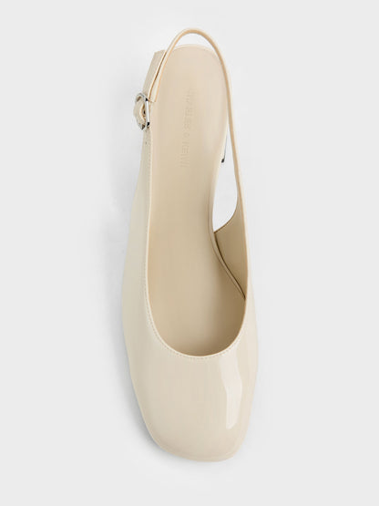 Danni Patent Slingback Pumps - Chalk | CHARLES & KEITH