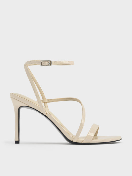 Andricia Patent Strappy Stiletto Sandals - Chalk | CHARLES & KEITH