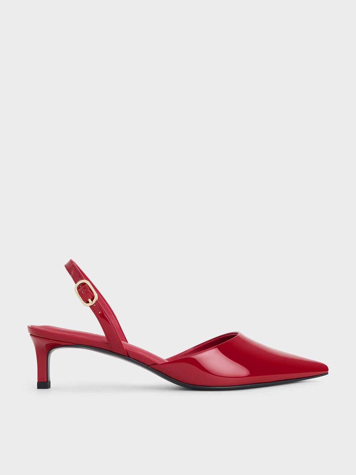 Patent Pointed Slingback Kitten Heels - Red | CHARLES & KEITH