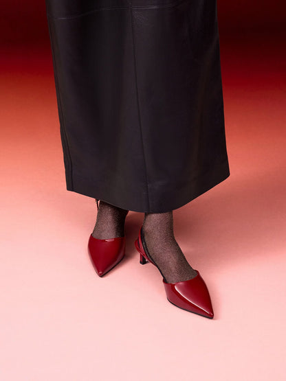 Patent Pointed Slingback Kitten Heels - Red | CHARLES & KEITH