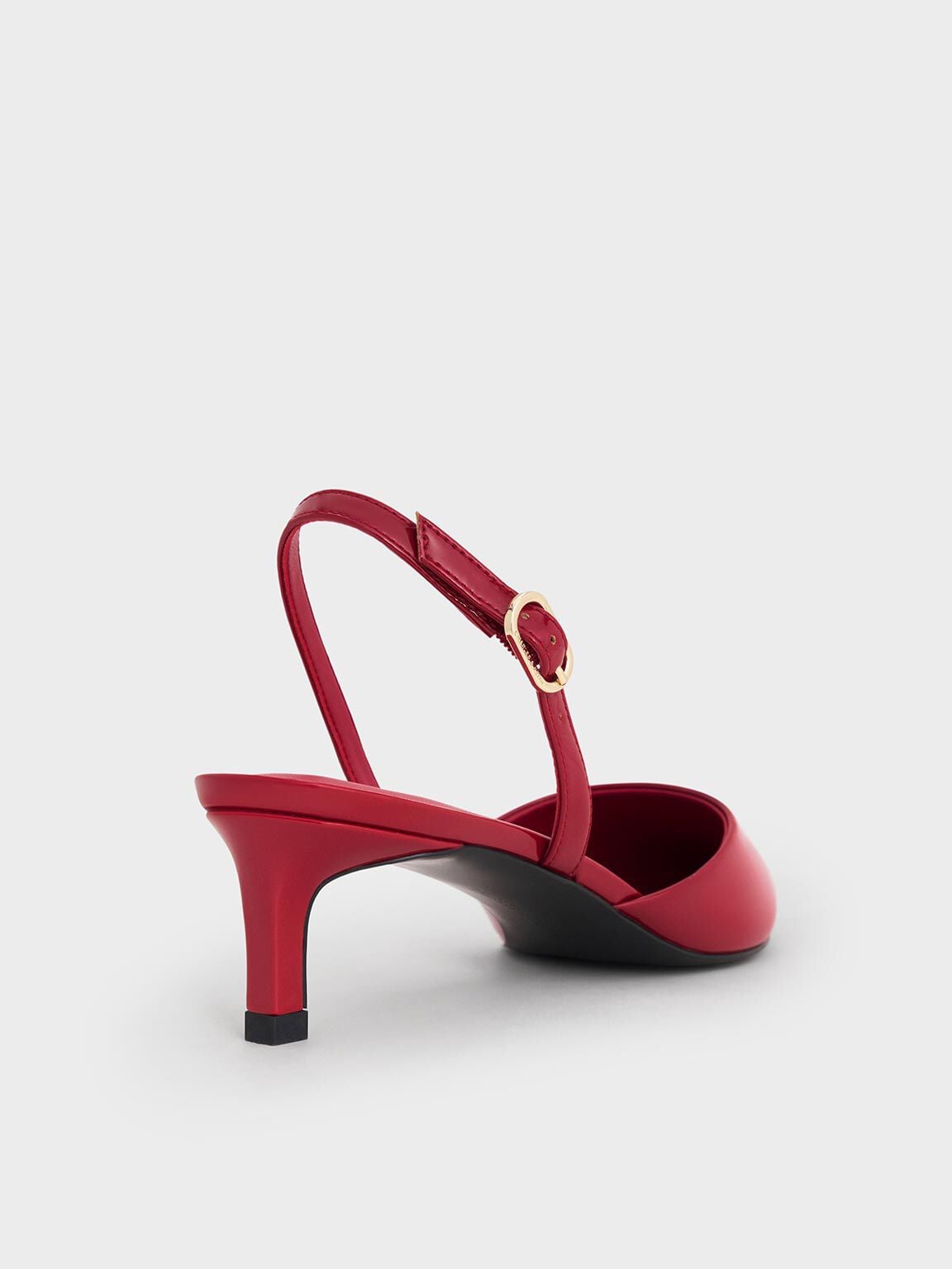 Patent Pointed Slingback Kitten Heels - Red | CHARLES & KEITH