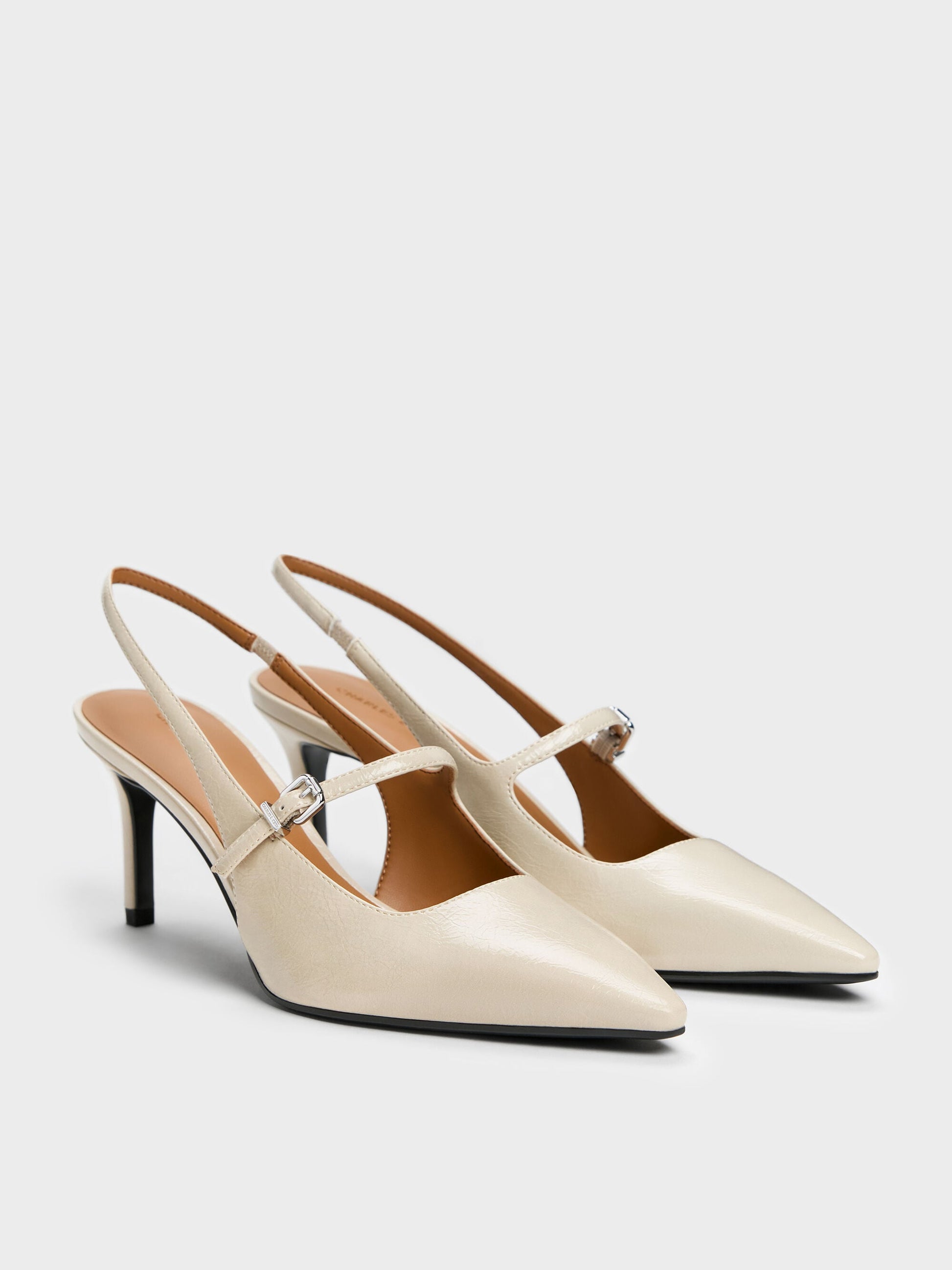 Pointed Slingback Mary Jane Pumps - Beige | CHARLES & KEITH