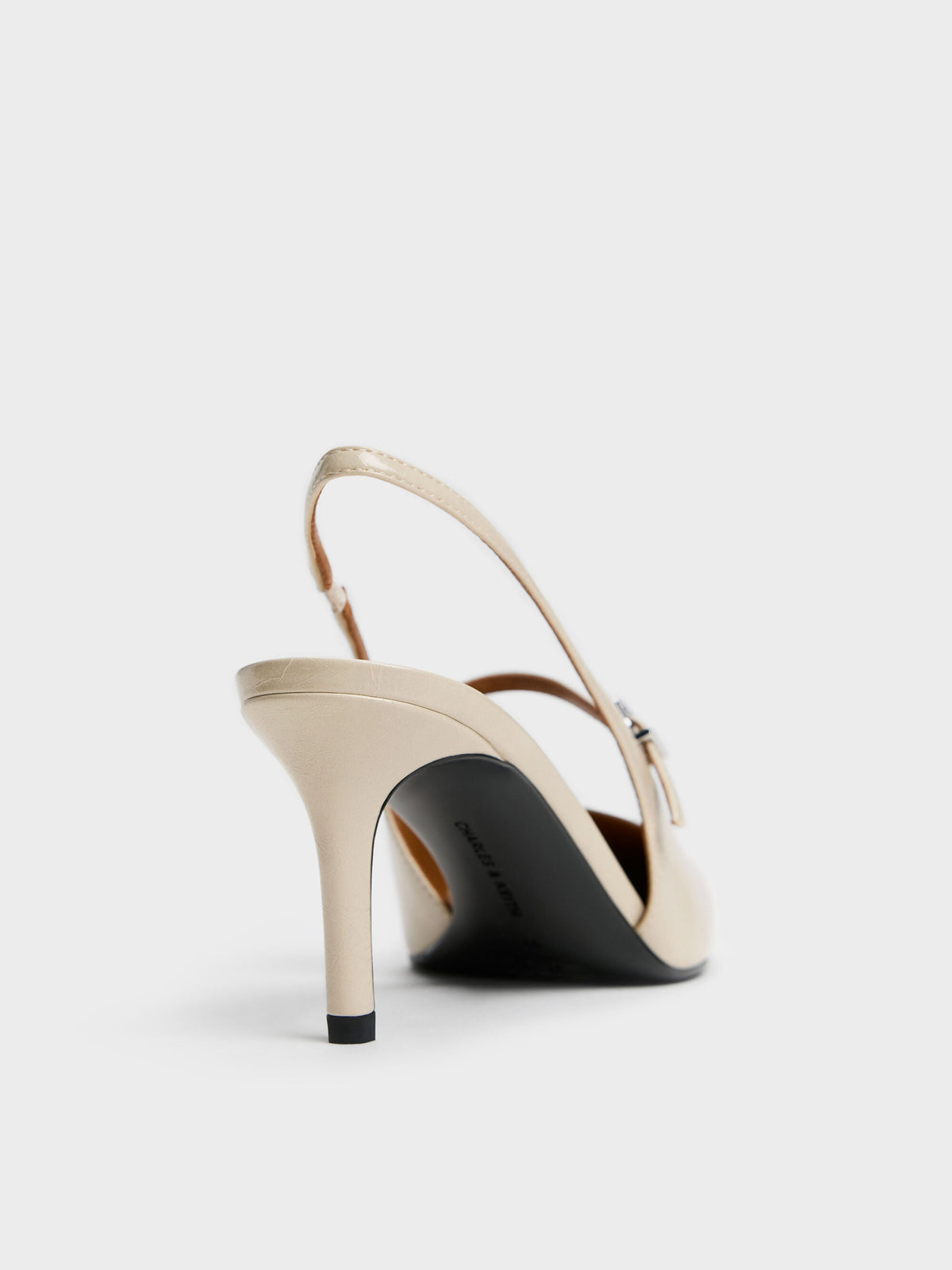 Pointed Slingback Mary Jane Pumps - Beige | CHARLES & KEITH