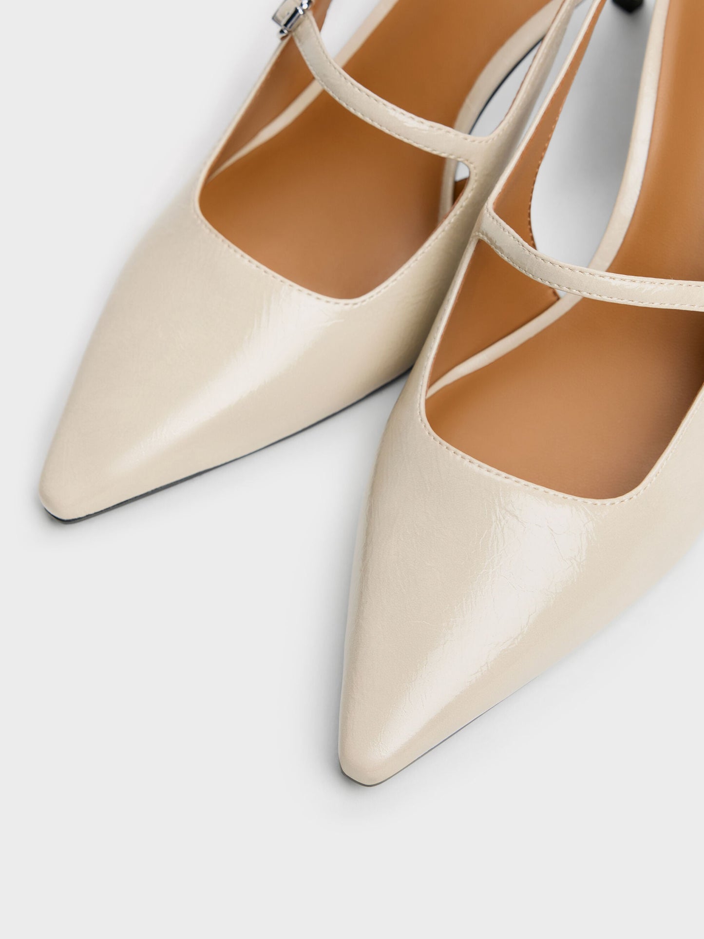 Pointed Slingback Mary Jane Pumps - Beige | CHARLES & KEITH