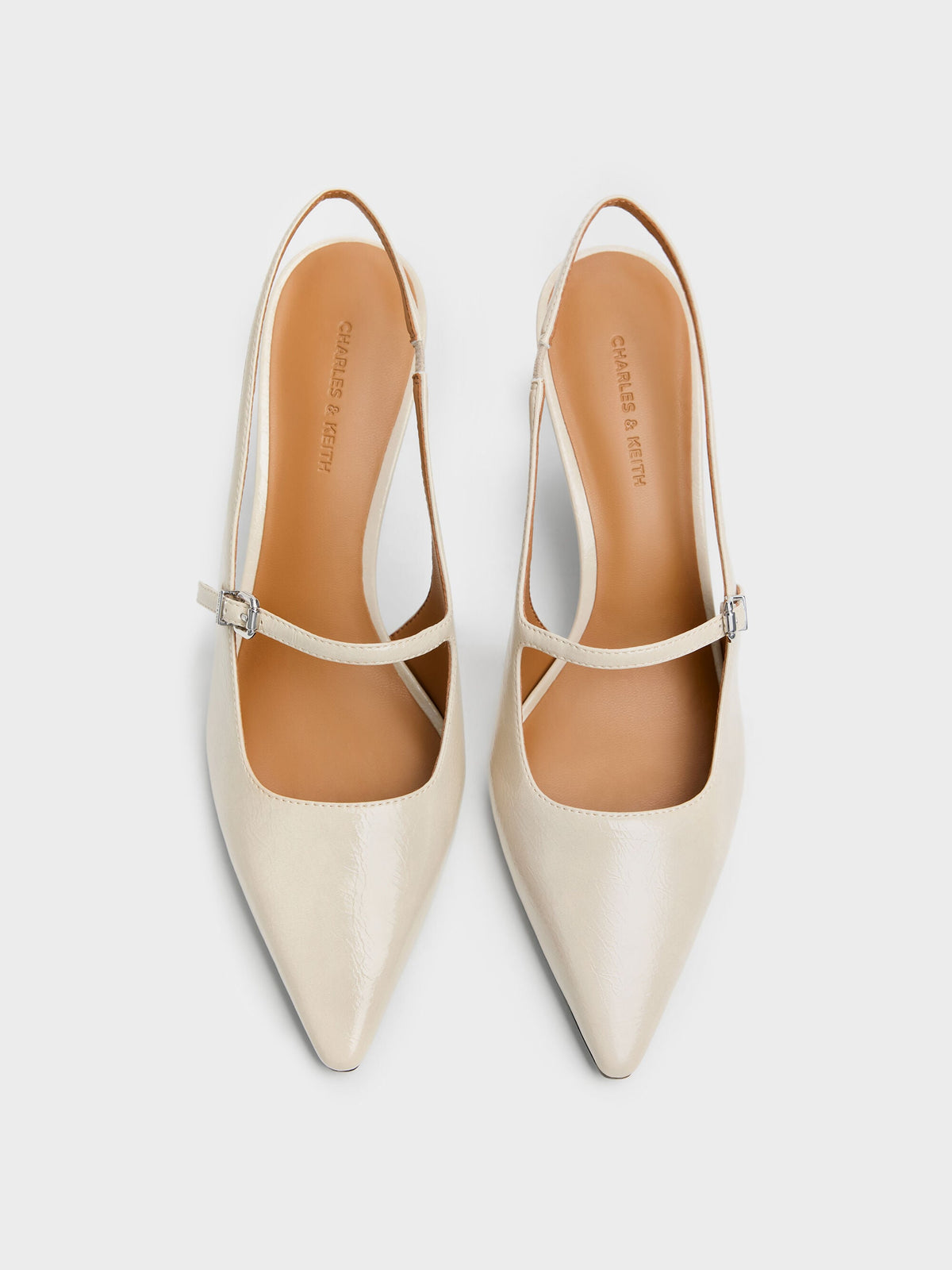 Pointed Slingback Mary Jane Pumps - Beige | CHARLES & KEITH
