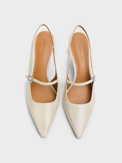Pointed Slingback Mary Jane Pumps - Beige | CHARLES & KEITH