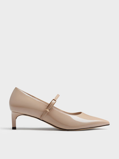 Luciana Patent Mary Jane Pumps - Taupe | CHARLES & KEITH