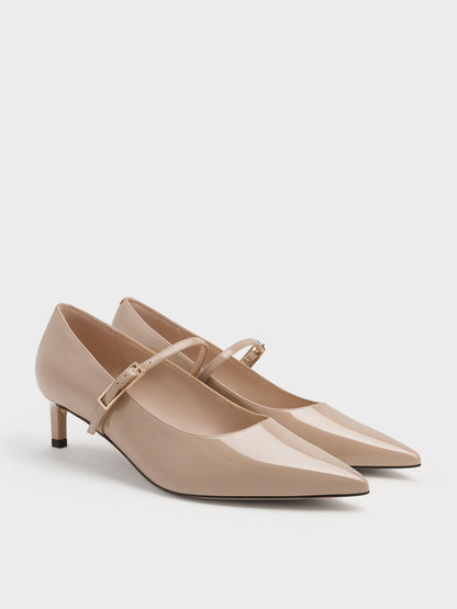 Luciana Patent Mary Jane Pumps - Taupe | CHARLES & KEITH