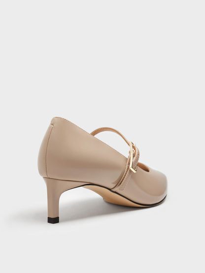 Luciana Patent Mary Jane Pumps - Taupe | CHARLES & KEITH