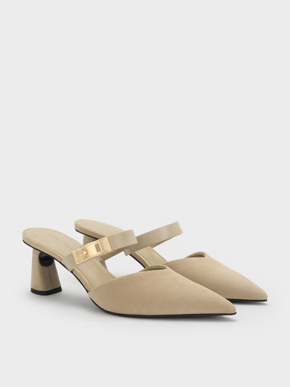 Lando Faux Suede Heeled Mules - Beige | CHARLES & KEITH