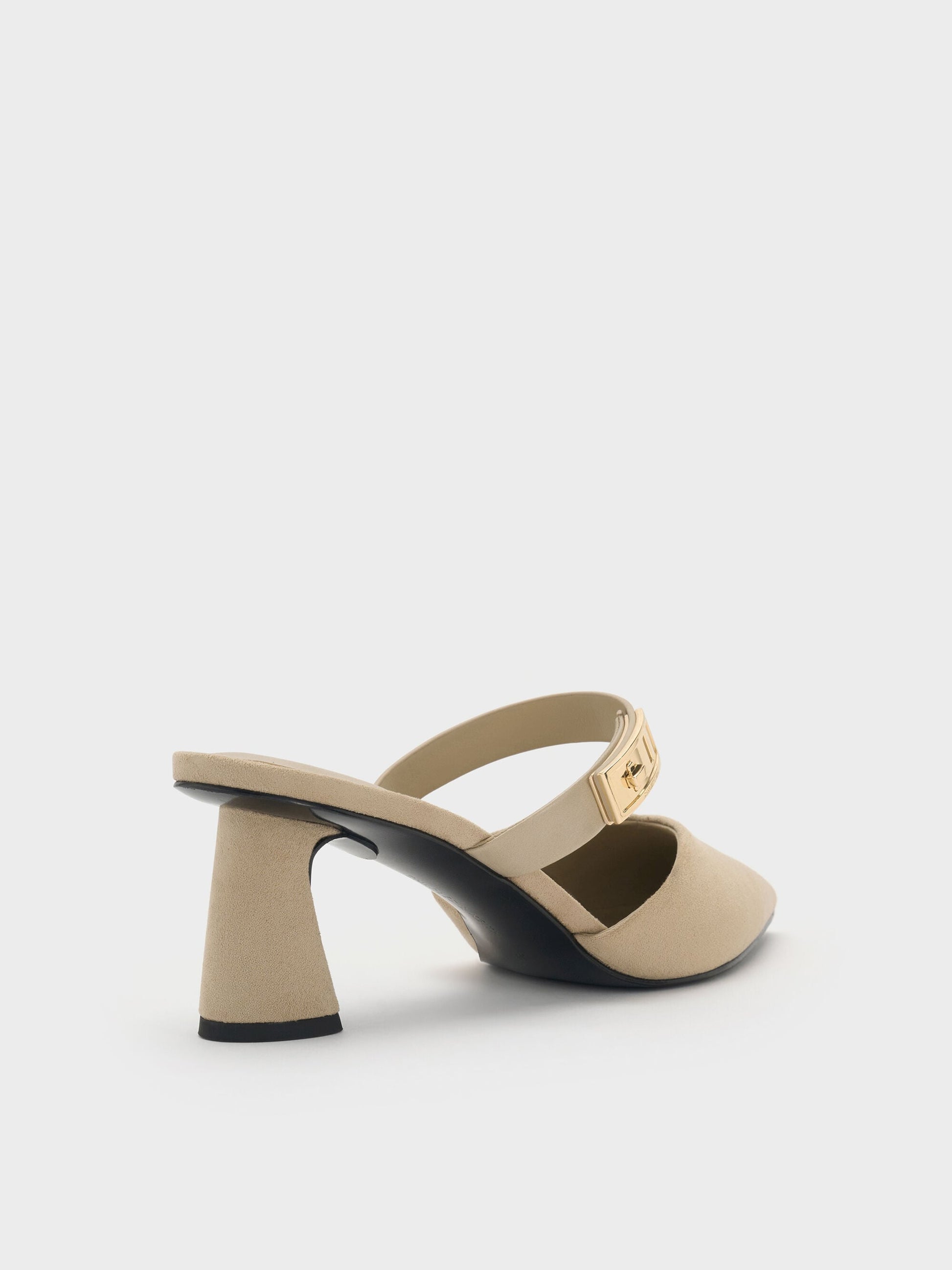 Lando Faux Suede Heeled Mules - Beige | CHARLES & KEITH