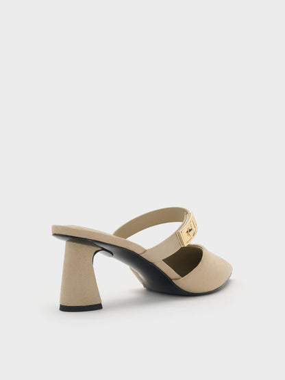 Lando Faux Suede Heeled Mules - Beige | CHARLES & KEITH